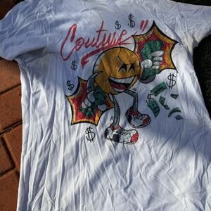 White & Multicolorful Graphic Pacman like Culture T-Shirt Men's 2XL